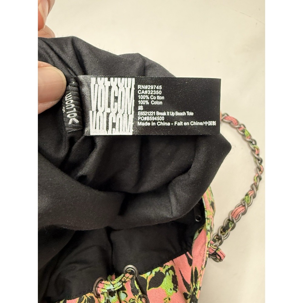 Volcom 2000s Pink Green Floral Large Tote Bag Chain Handles Hobo Beach Casual - Picture 6 of 16